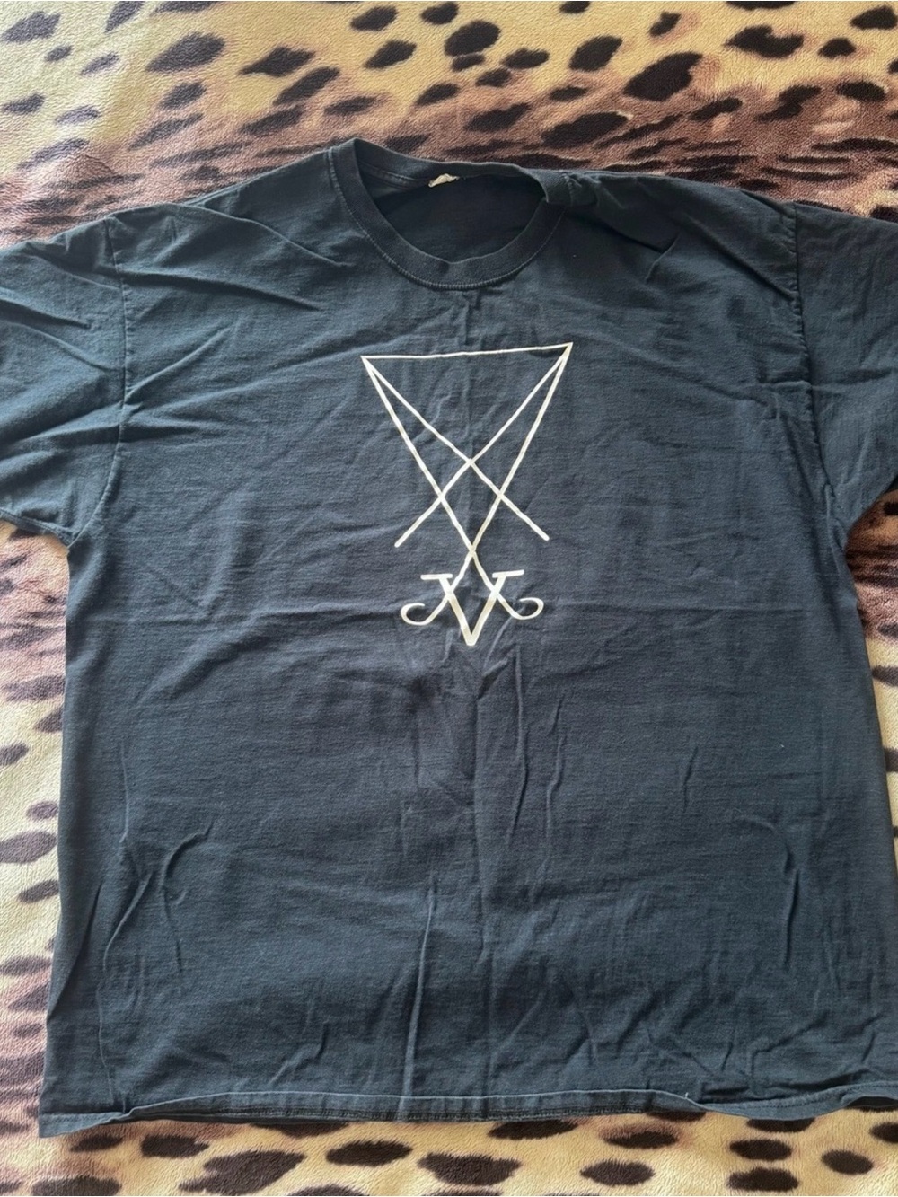 Fruit of the Loom Black Short Sleeve Tee with White Satan Sigil